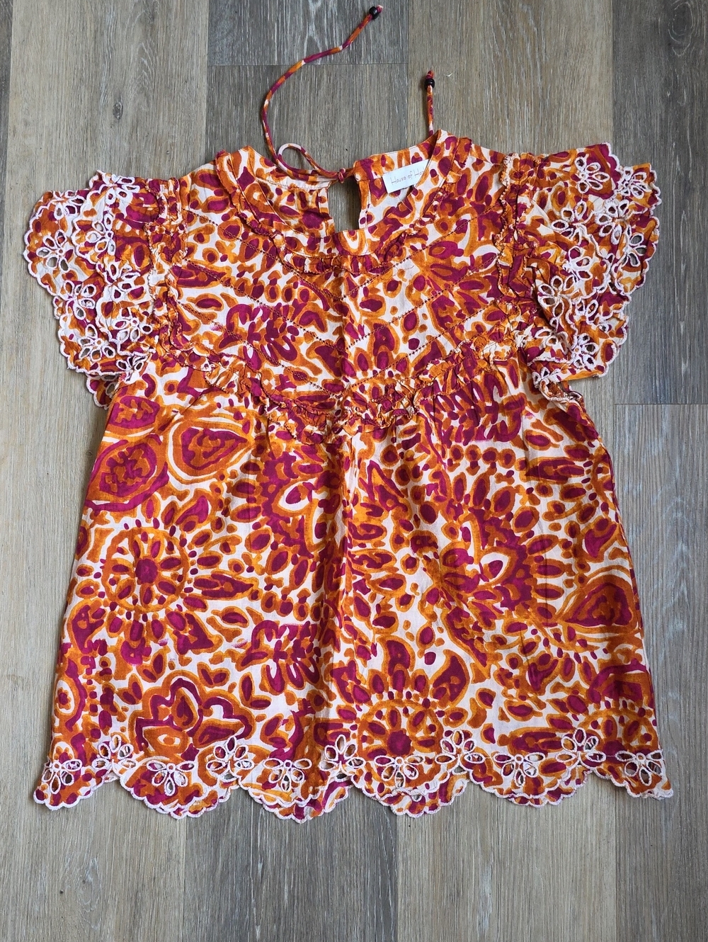 House of Harlow 1960 Orange & Fuchsia Floral Eyelet Blouse